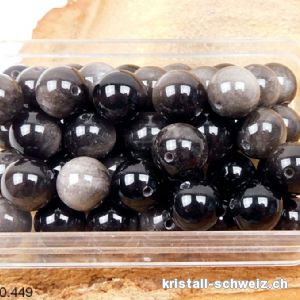 Obsidian Silber, Kugel gelocht 8,5 mm