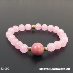 Armband Rosenquarz - Rhodonit 8 mm / 18 cm. Gr. M