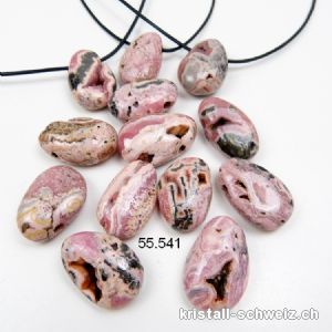 Rhodochrosit mit Hohlräumen 2,5 - 3 cm, gebohrt mit Lederband zum Binden. Sonderangebot