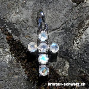  Anhänger kleine KREUZ Mondstein Regenbogen aus 925 Silber