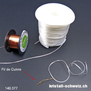 Kupferdraht von 0,1 mm, ca. 10 Meter. Um das Opalon-Gummifaden durch die Perlen zu führen