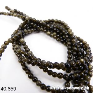 Strang Obsidian gold und geraucht 4,5 mm / 39 cm, ca. 90 Kugeln