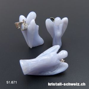 Anhänger Chalcedon blau, Engel 2,5 - 3 cm mit 925 Silberöse