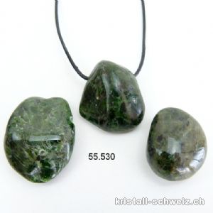 Chromdiopsid gebohrt mit Lederband zum binden. Gösse XL