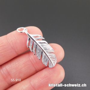 Anhänger Feder flach aus 925 Silber, 3 x 1,2 cm