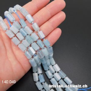 Halb-Strang Aquamarin, Röhrchen facettiert 8 - 10 x 5 - 7 mm / 19,5 cm, 16 Stücke