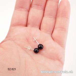 Ohrstecker Onyx schwarz, Kugel 6 mm an 925 Silber