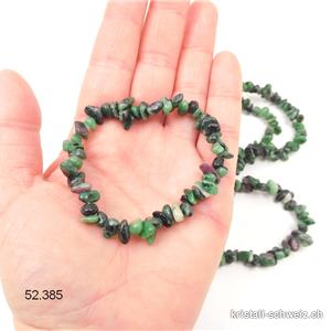 Armband Splitter grüner Zoisit mit Rubin, elastisch 19 cm. Grösse M-L