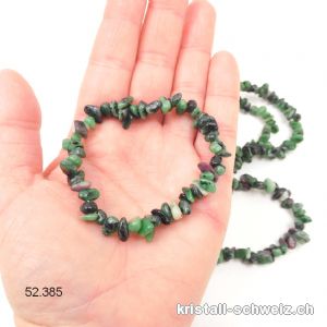 Armband Zoisit grün mit Rubin Splitter, elastisch 19 cm. Grösse M-L