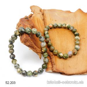 Armband Rhyolith Regenwald grün opalisiert 8,5 mm / 18,5 - 19 cm. Gr. ML