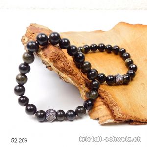 Armband Obsidian Gold 8 mm / 16 - 16,5 cm. Größe XS - S