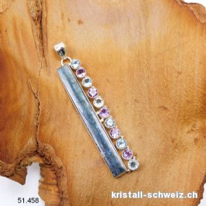 Anhänger Kyanit blau, Amethyst, Topas aus 925 Silber. Unikat XXL