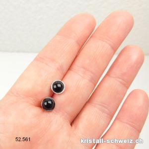 Ohrstecker Onyx schwarz Cabochons 6 mm / 925 Silber Rhodiniert