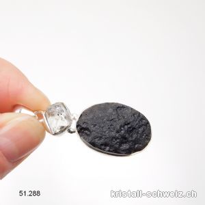 Anhänger Tektit mit Herkimer Diamant aus 925 Silber. Unikat