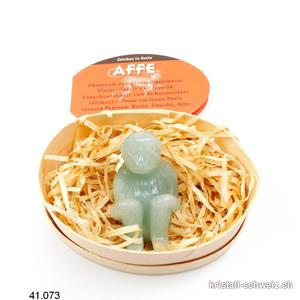 Affe sitzend aus grünem Aventurin 4,5 cm mit Holzbox
