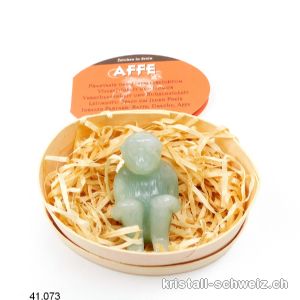 Affe sitzend aus grünem Aventurin 4,5 cm mit Holzbox