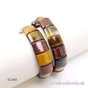 Armband Tigerauge - gold - rot - Falkenauge 1 x 1,5 cm, elastisch 19 cm