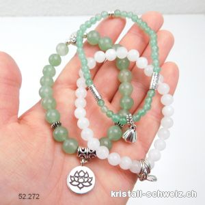 3 Armbänder LOSLASSEN, Aventurin grün u. Jade weiss. Sonderangebot