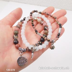 3 Armbänder BERUHIGUNG, Rhodonit u. Jade weiss. Sonderangebot