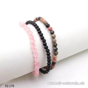 3 Armbänder EMOTIONALES GLEICHGEWICHT, Onyx schwarz, Rhodonit, Rosenquarz. Sonderangebot