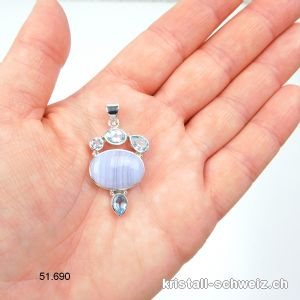 Anhänger Chalcedon blau gebändert, Topas blau an 925er Silber. Unikat