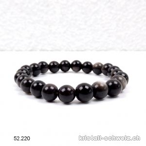 Armband Obsidian Silber 8 mm, elastisch 18,5 - 19 cm. Grösse M