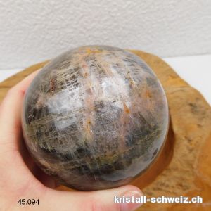 Kugel Mondstein schwarz aus Madagascar Ø 8,5 cm. Einzelstück