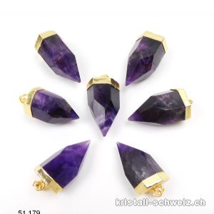 Anhänger Amethyst dunkel facettiert mit Metall vergoldet 3 - 3,5 cm