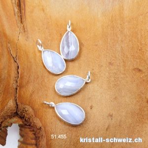 Anhänger Chalcedon blau, Tropfen facettiert aus 925 Silber