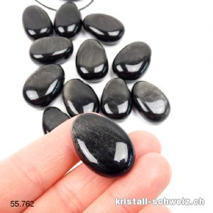 Obsidian Silber 2,7 - 3 cm gebohrt mit Lederband zum Binden