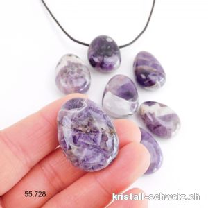 Amethyst-Quarz gebohrt 2,5 - 3 cm mit Lederband. Sonderangebot