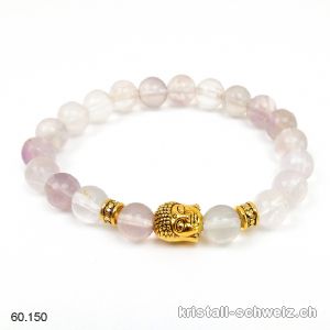 Armband Fluorit hell 8 - 8,5 mm/19 cm, mit BUDDHA vergoldet. Sonderangebot