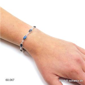Armband Labradorit blau Navette aus 925 Silber. Verstellbar 17 - 20 cm