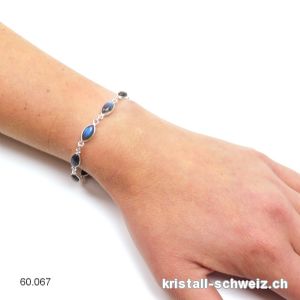 Armband Labradorit blau Navette aus 925 Silber. Verstellbar 17 - 20 cm