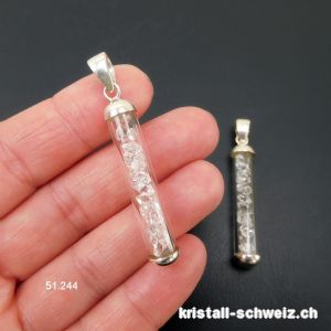 Anhänger Herkimer Diamant Doppelender an 925er Silber, 4 x 0,7 cm