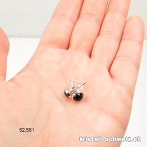 Ohrstecker Onyx schwarz Cabochons 6 mm / 925 Silber Rhodiniert