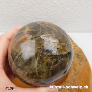 Kugel Mondstein schwarz aus Madagascar Ø 8,5 cm. Einzelstück