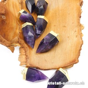 Anhänger Amethyst dunkel facettiert mit Metall vergoldet 3 - 3,5 cm