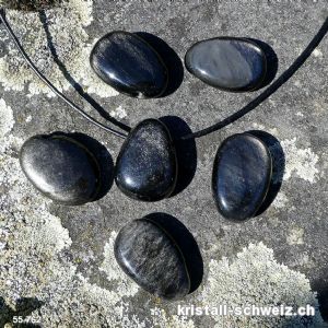 Obsidian Silber 2,7 - 3 cm gebohrt mit Lederband zum Binden