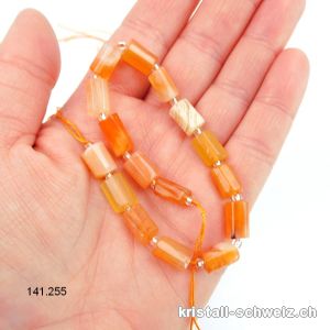 Halb-Strang Achat - Aprikosenachat, Röhrchen facettiert 9 - 11 x 6 - 7 mm / 19 cm, 15 Stücke