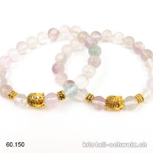 Armband Fluorit hell 8 - 8,5 mm/19 cm, mit BUDDHA vergoldet. Sonderangebot