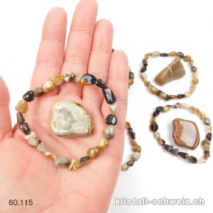 Set VERANKERUNG, 1 Armband Versteinertes Holz u. 1 Trommelstein