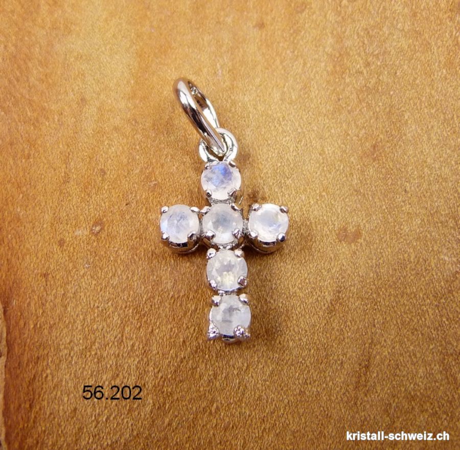  Anhänger kleine KREUZ Mondstein Regenbogen aus 925 Silber