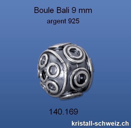 Zwischenteil Kugel Bali 9 mm aus 925er Silber Antik