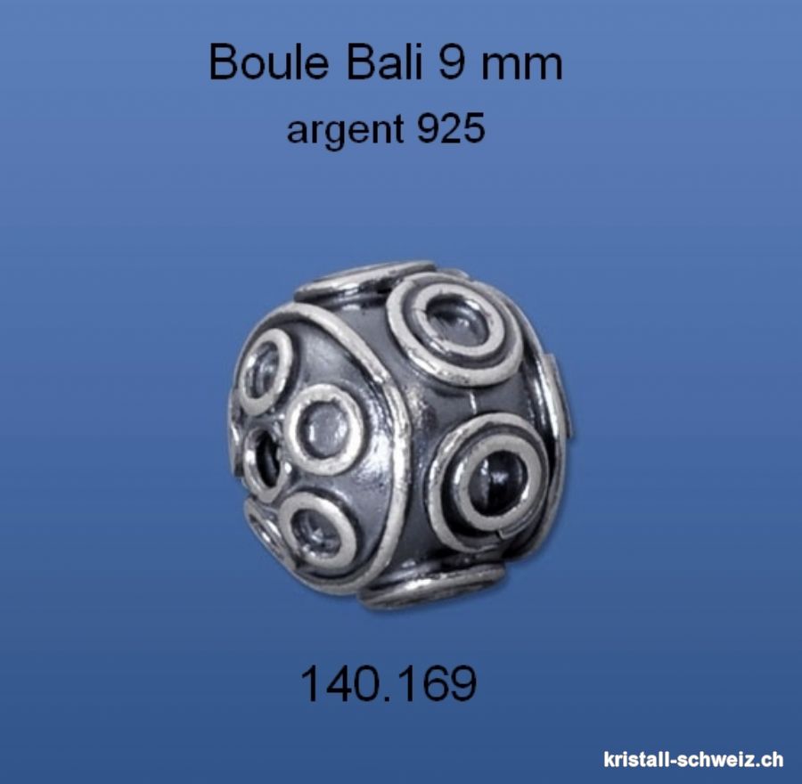 Zwischenteil Kugel Bali 9 mm aus 925er Silber Antik