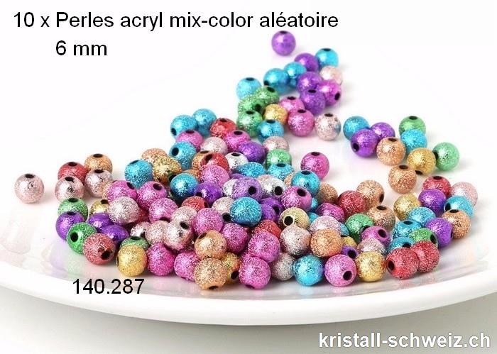 10 x Perlen Kunststoff diamantiert 6 mm. Mix-Farben