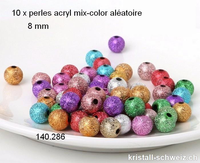 10 x Perlen Kunststoff diamantiert 8 mm. Mix-Farben