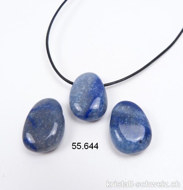 Blauquarz - Quarz blau 2,5-3 cm gebohrt mit Lederband