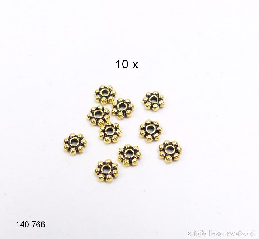 Batch 10 Stk. Ethno Blumen 4 mm, Zwischenteil 925er Silber vergoldet