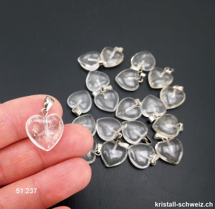 Anhänger Bergkristall Herz 1,5 cm mit Metallöse versilbert. SONDERANGEBOT